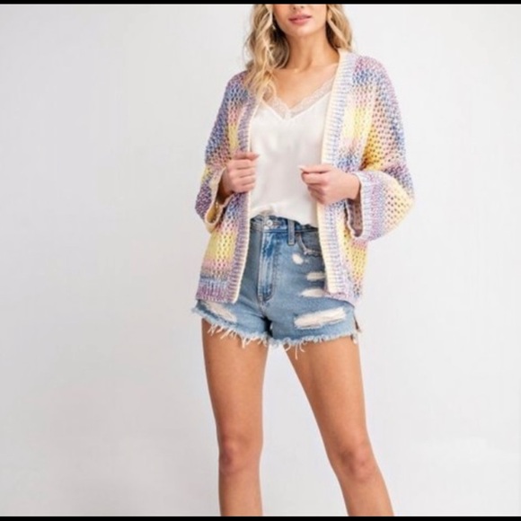 Pastel striped open weave cardigan - Picture 4 of 9